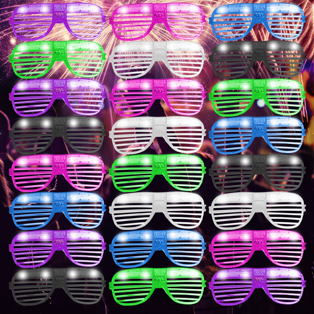 Flashing Party Glasses LED Neon Shutter Shades Rave | 24 Pack