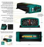 Enerdrive 12V 2600W ePower Pure Sine Wave Inverter w/ RCD & AC Transfer Switch