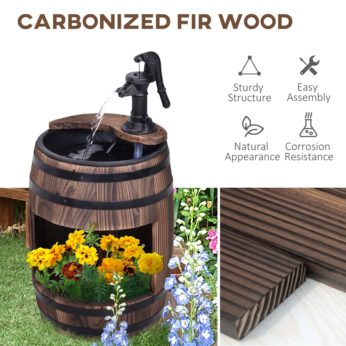 23" Wooden Fountain, 2 Tiers Electrical Waterfall w/ UL Certified 3600r/min Speed Pump