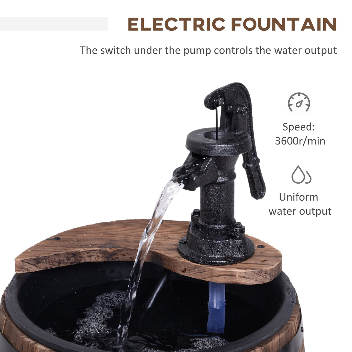 23" Wooden Fountain, 2 Tiers Electrical Waterfall w/ UL Certified 3600r/min Speed Pump
