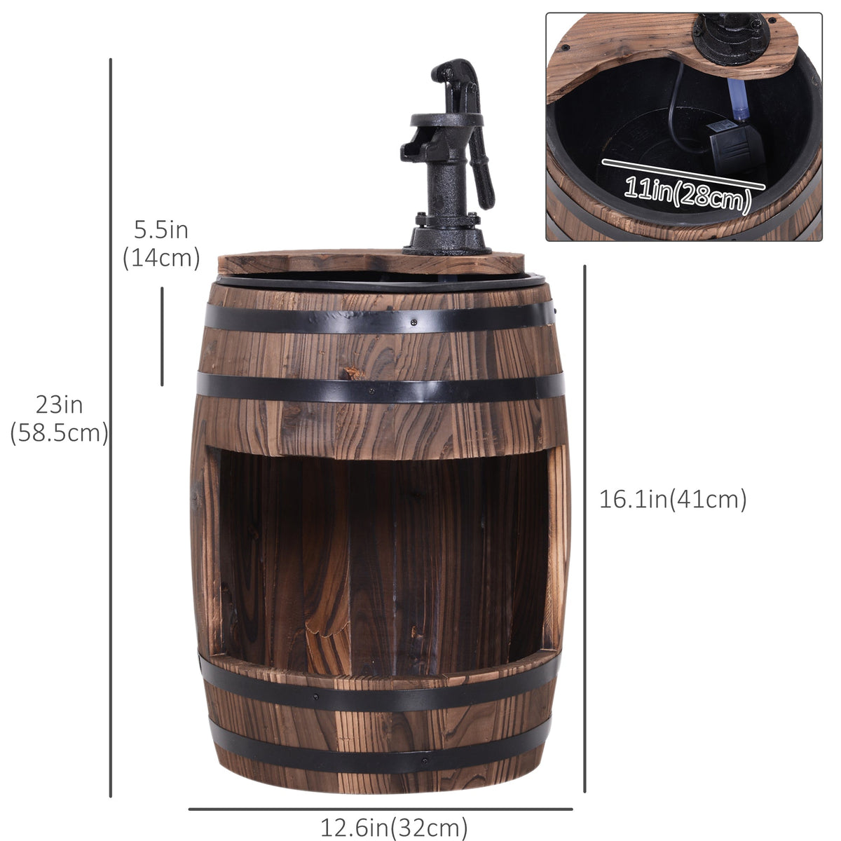 23" Wooden Fountain, 2 Tiers Electrical Waterfall w/ UL Certified 3600r/min Speed Pump