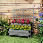 2-Tier Raised Garden Bed with Trellis & Metal Corners, Grey