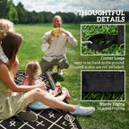 9' x 12' Reversible Outdoor Rug, Waterproof Plastic Straw with Carry Bag, Black & Beige Rhombus