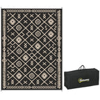 9' x 12' Reversible Outdoor Rug, Waterproof Plastic Straw with Carry Bag, Black & Beige Rhombus