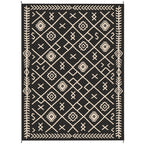 9' x 12' Reversible Outdoor Rug, Waterproof Plastic Straw with Carry Bag, Black & Beige Rhombus