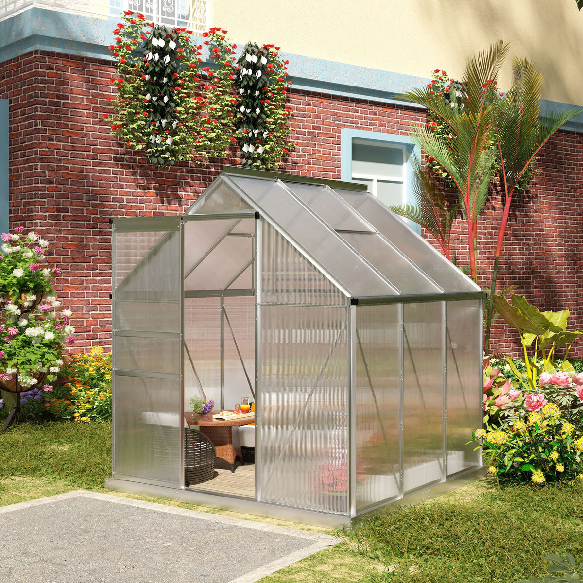 6' x 6' x 6.5' Polycarbonate Greenhouse with Adjustable Roof Vent & Sliding Door, Clear