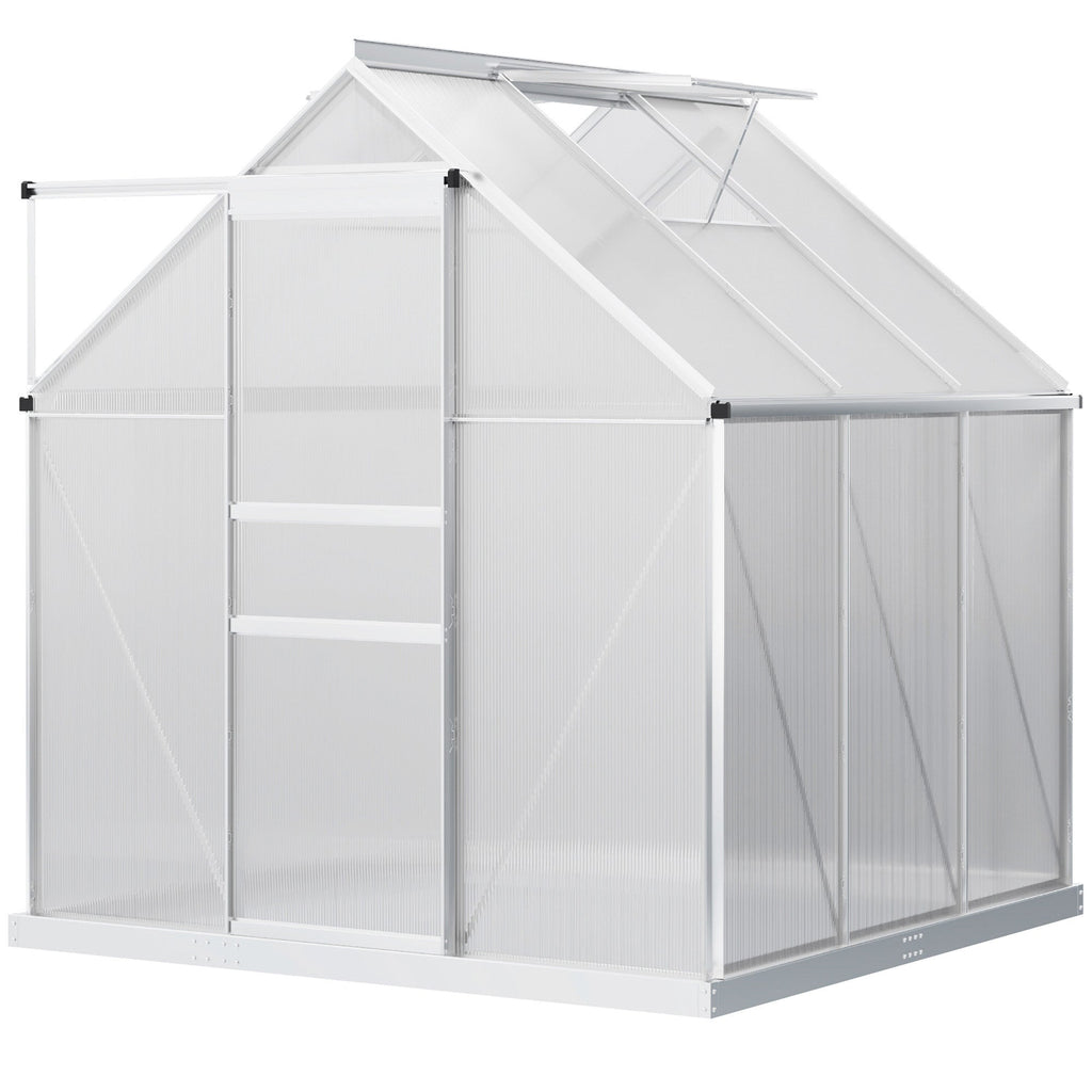 6' x 6' x 6.5' Polycarbonate Greenhouse with Adjustable Roof Vent & Sliding Door, Clear