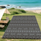 9' x 18' Reversible Outdoor Rug, Black Gray Geometric