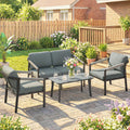 Outsunny Aluminium Garden Furniture Set, 4 Seater Outdoor Patio Furniture with Loveseat, 2 Armchairs, Slatted Table - Wise Galleria Garden Furniture Sets