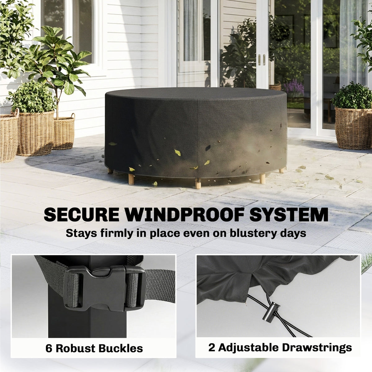 Outsunny Round Garden Furniture Cover, Waterproof Garden Table Cover, 420D Heavy Duty Oxford for Outdoor, Dia.214 x 70 cm, Black