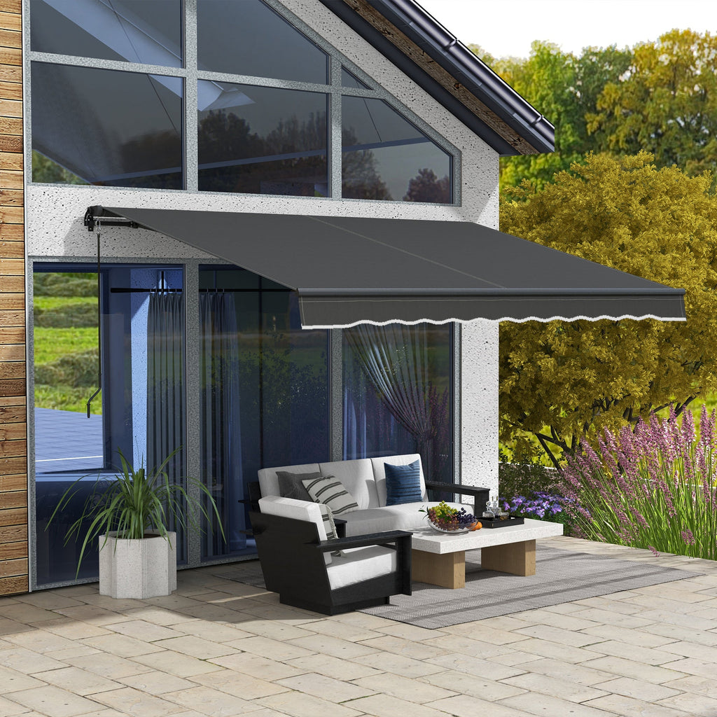 12' x 10' Retractable Awning with Manual Crank, 280gsm UV Resistant Fabric and Aluminum Frame, Black