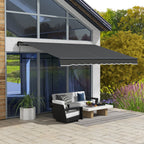 12' x 10' Retractable Awning with Manual Crank, 280gsm UV Resistant Fabric and Aluminum Frame, Black