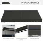12' x 10' Retractable Awning with Manual Crank, 280gsm UV Resistant Fabric and Aluminum Frame, Black