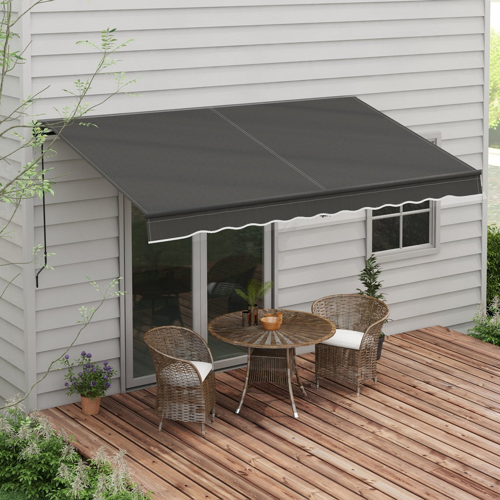 12' x 10' Retractable Awning with Manual Crank, 280gsm UV Resistant Fabric and Aluminum Frame, Black
