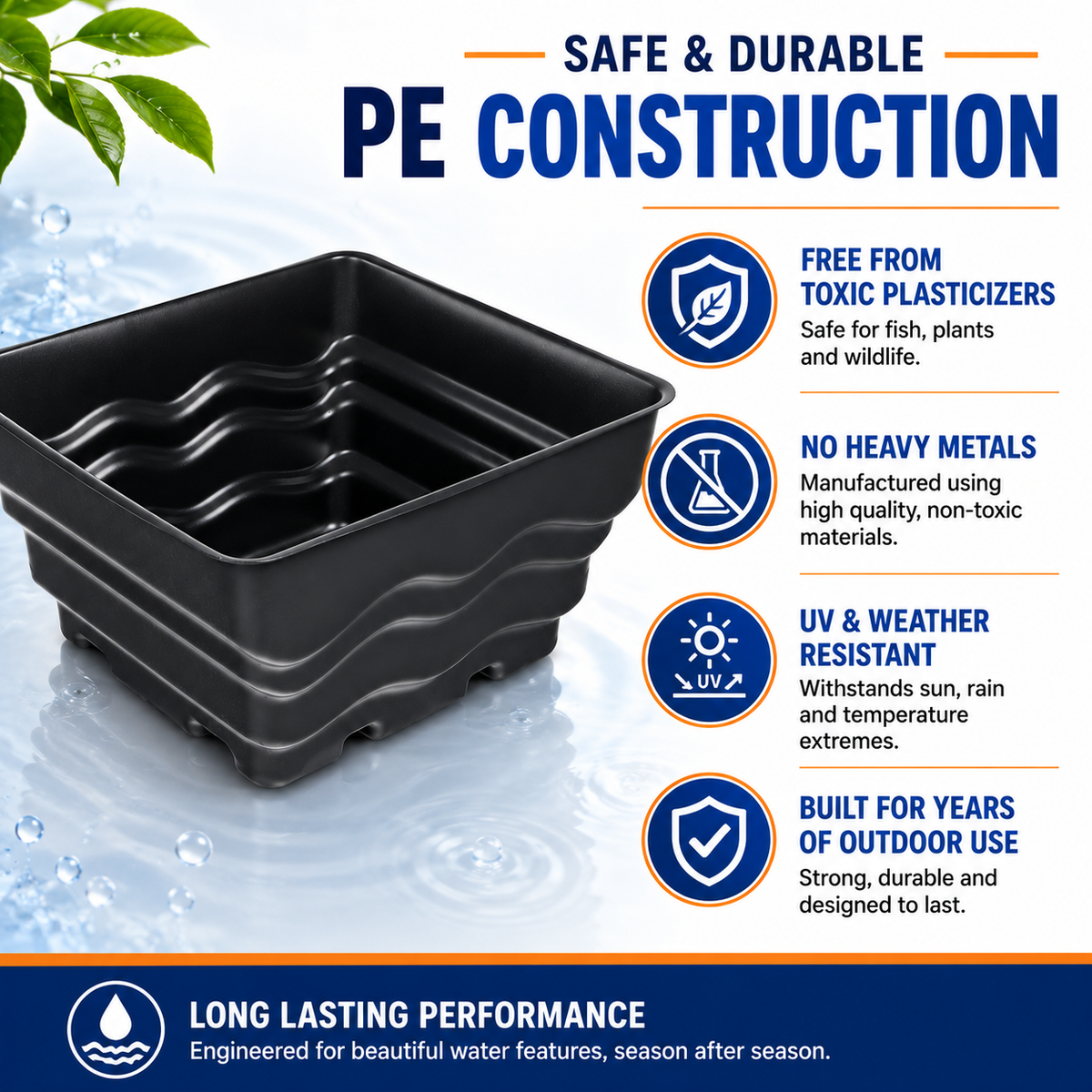 Bermuda 70L PE Preformed Pond Basin 58x58x30cm