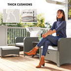 5 Piece Rattan Patio Set with 2 Chairs, 2 Ottomans & 2-Tier Table, Cream White