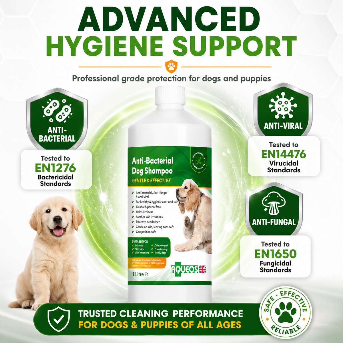 Aqueos Medicated Dog Shampoo 1 Litre Anti Fungal Bacterial Viral Itch Relief