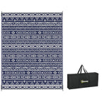 8' x 10' Reversible Waterproof Plastic Straw Outdoor Rug in Blue & White Geometric