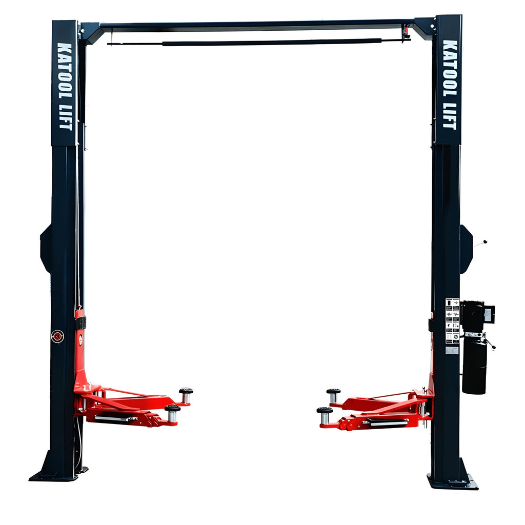 Katool KT-AS110D 11,000 lb Asymmetric Two-Post Lift — Direct Drive, Single-Point Lock Release