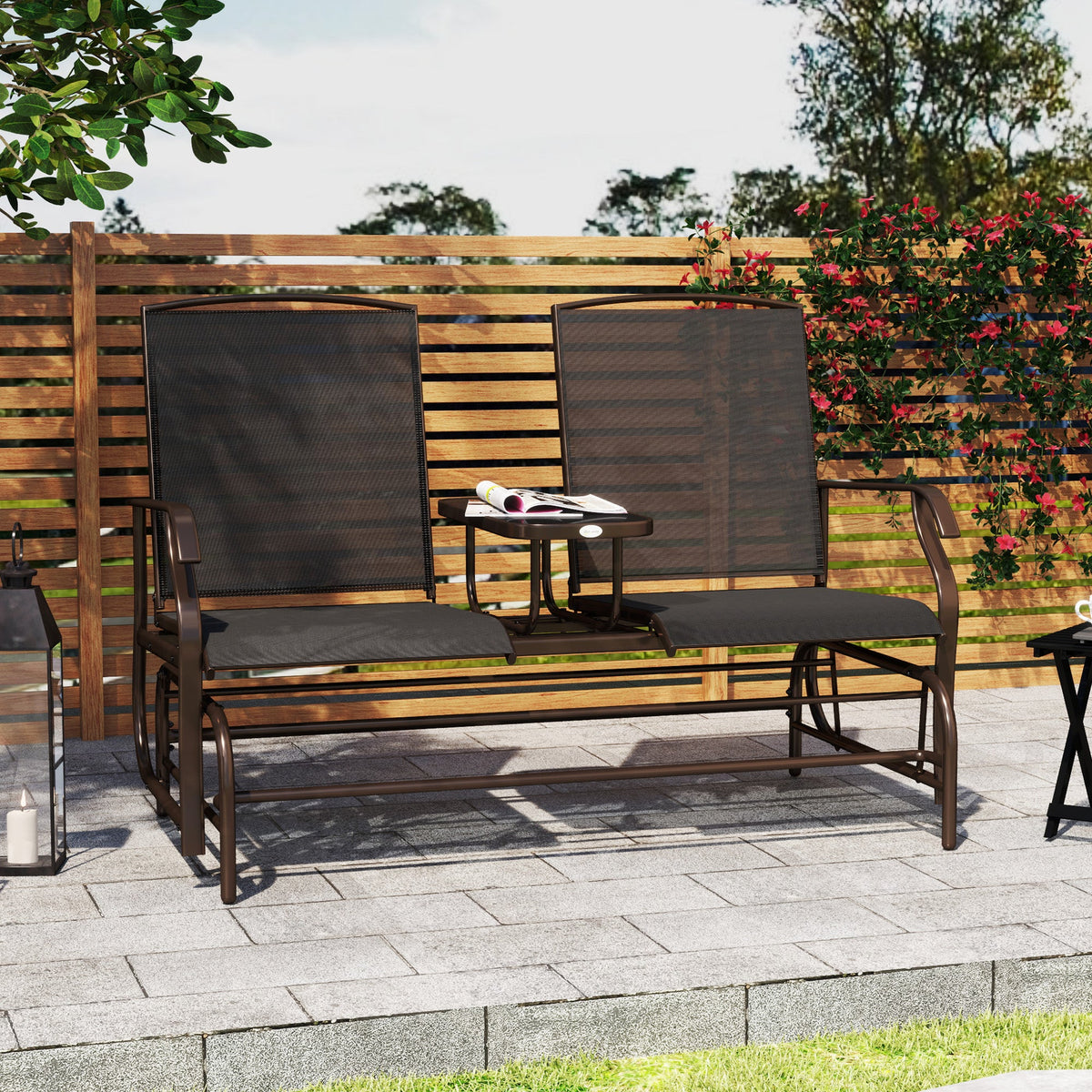 Patio Glider Rocking Chair 2 Person Outdoor Loveseat Rocker Garden Furniture Bench, Black