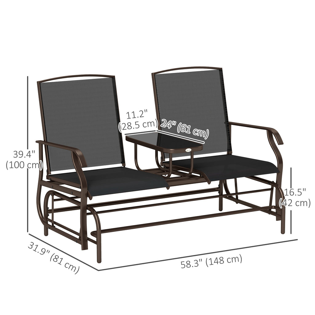 Patio Glider Rocking Chair 2 Person Outdoor Loveseat Rocker Garden Furniture Bench, Black