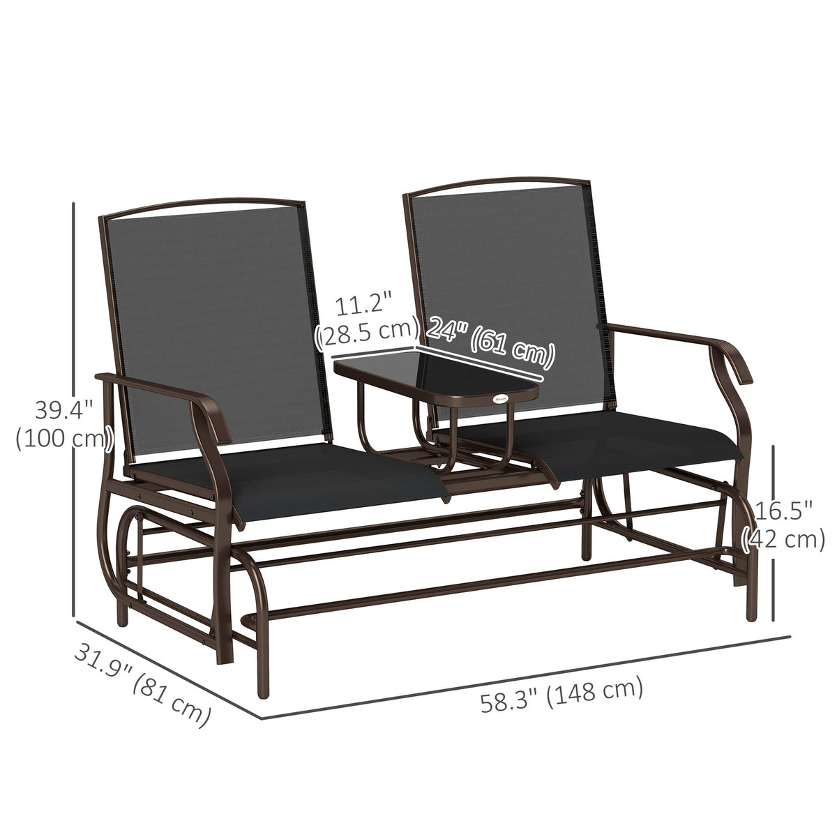 Patio Glider Rocking Chair 2 Person Outdoor Loveseat Rocker Garden Furniture Bench, Black