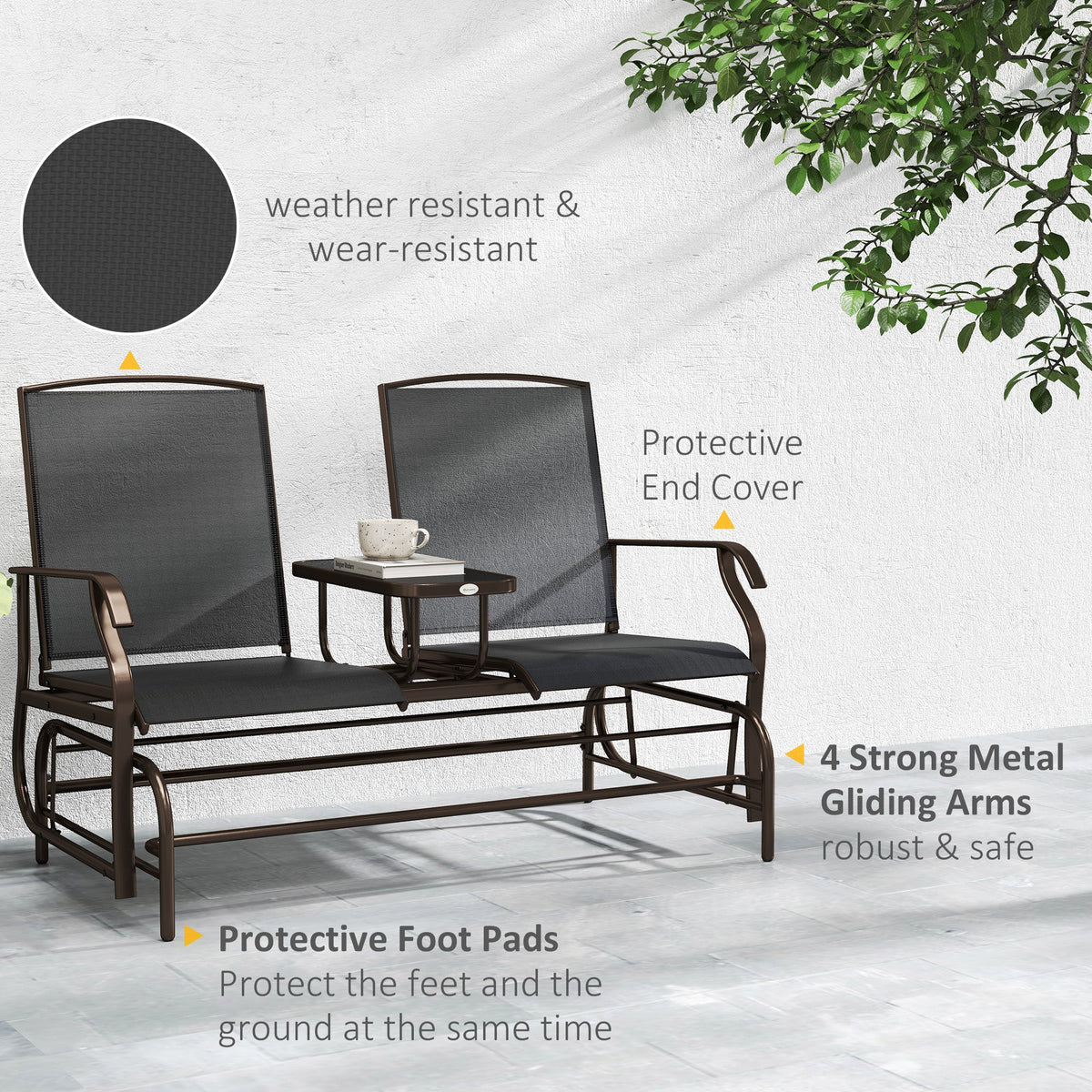 Patio Glider Rocking Chair 2 Person Outdoor Loveseat Rocker Garden Furniture Bench, Black