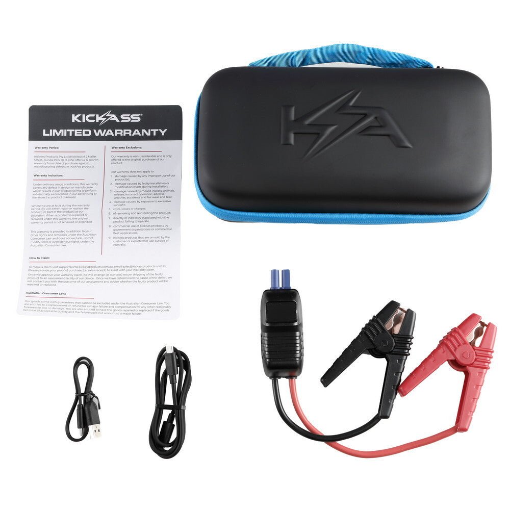 KickAss 12V, 1500A Portable Car Jump Starter with Power Bank - 3000A Peak