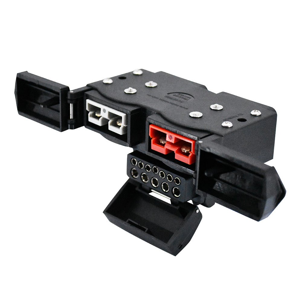 50A Anderson Style Dual Connector Cover with Mounted 12-Pin Flat Socket + Quick Screw LED Connectors