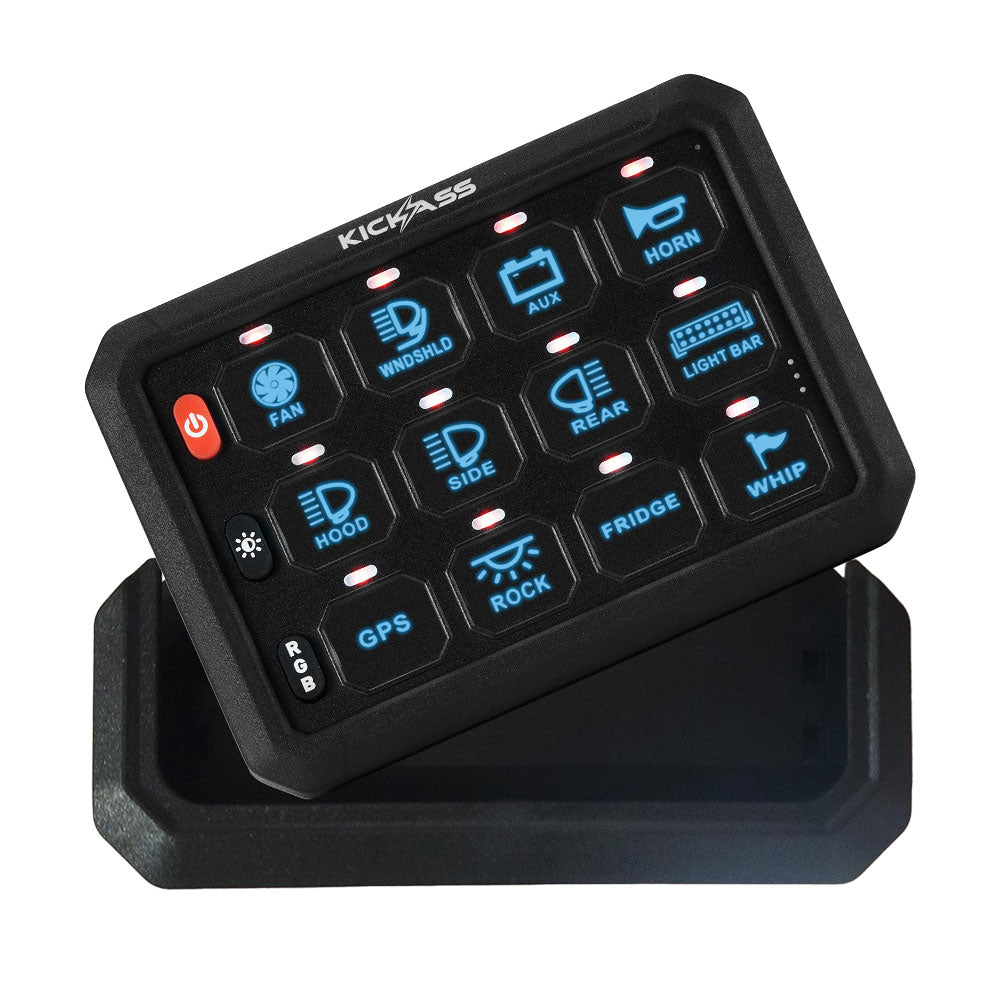 KickAss 12/24V 12 Gang Wireless Switch Panel with Magnetic Charging Cradle - MKII