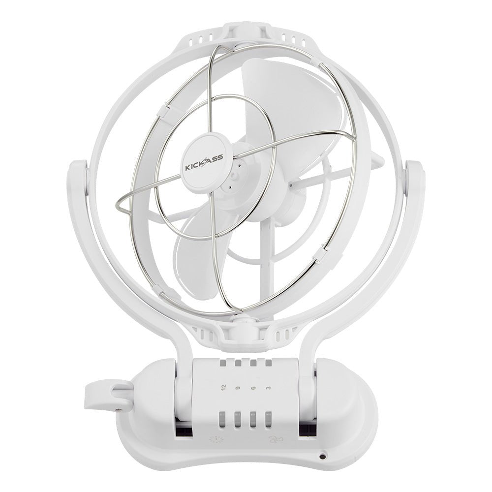 KickAss 12V / 24V 360°, 3 Speed Caravan Fan - White