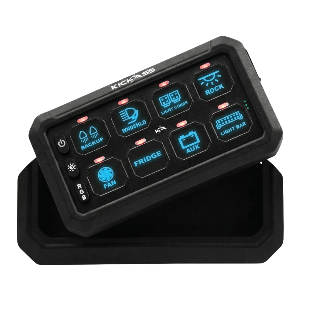 KickAss 12/24V 8 Gang Wireless Switch Panel with Magnetic Charging Cradle - MKII