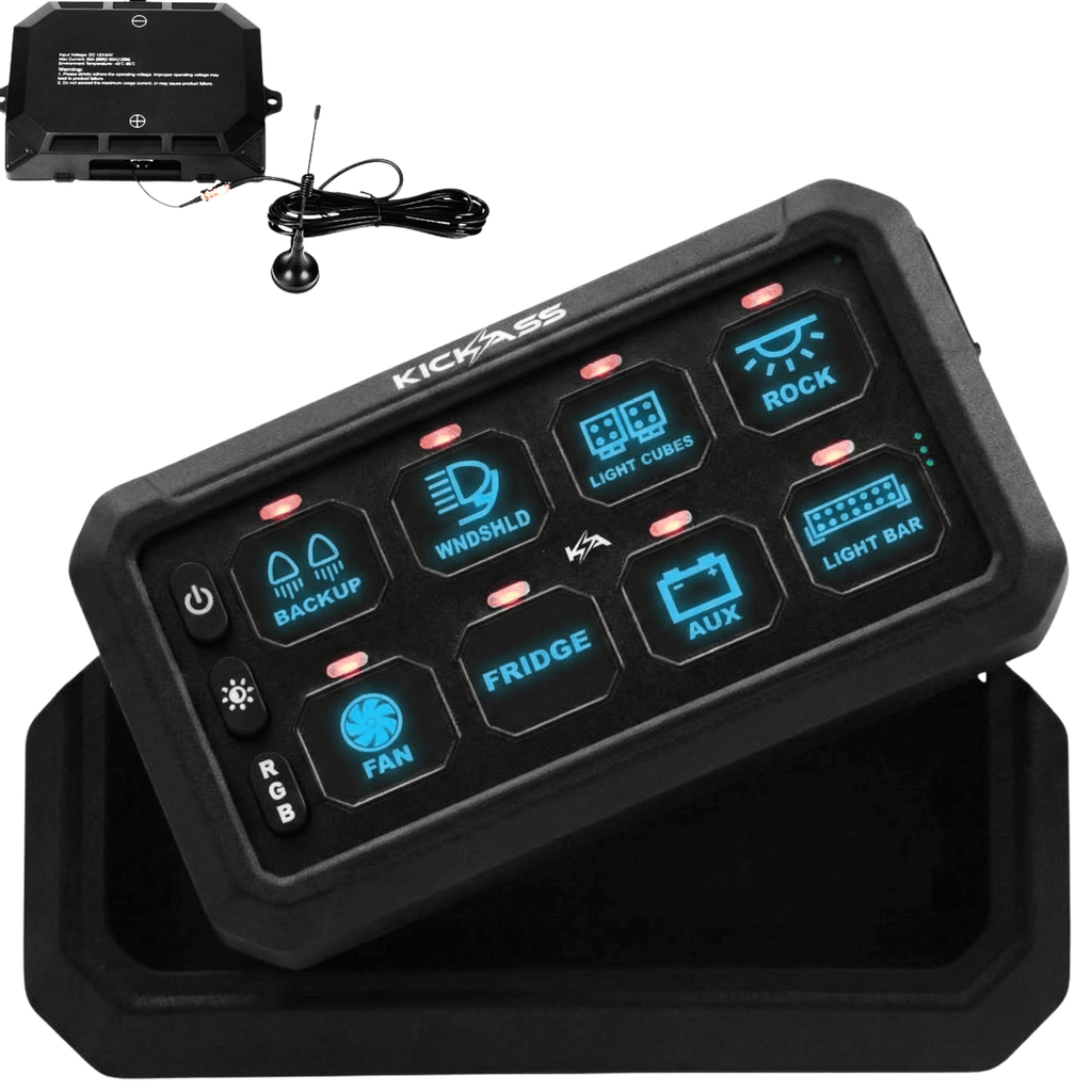 KickAss 12V/24V 8 Gang Wireless Switch Panel with Magnetic Charging Cradle - MKII