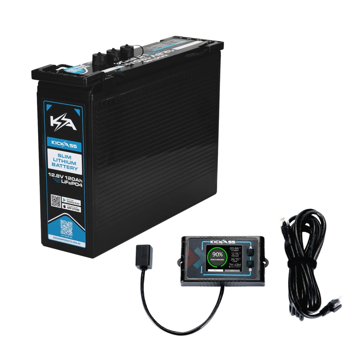 KickAss Smart 12V 120Ah Slimline Lithium Battery + Remote Display Unit Bundle