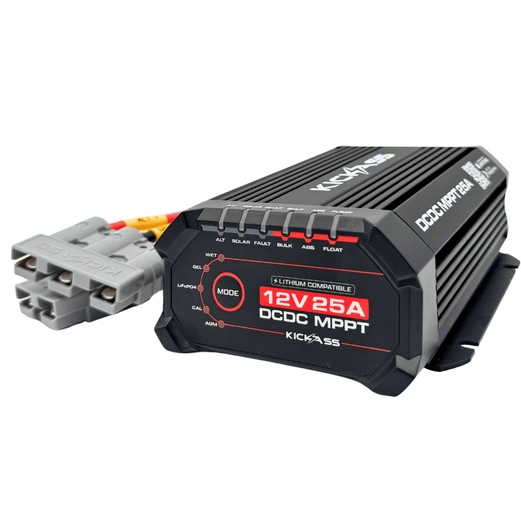 KickAss 12V 170Ah Slimline AGM Essentials Dual Battery Kit with 25A DCDC Charger, Battery Tray, Wiring Kit, Accessory Panel and Maxi Fuse Holder