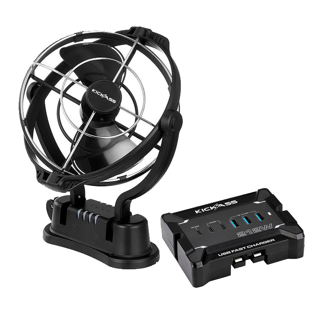 KickAss 12V Anderson To USB Fast Charger + 12/24V 360° Caravan Fan Bundle
