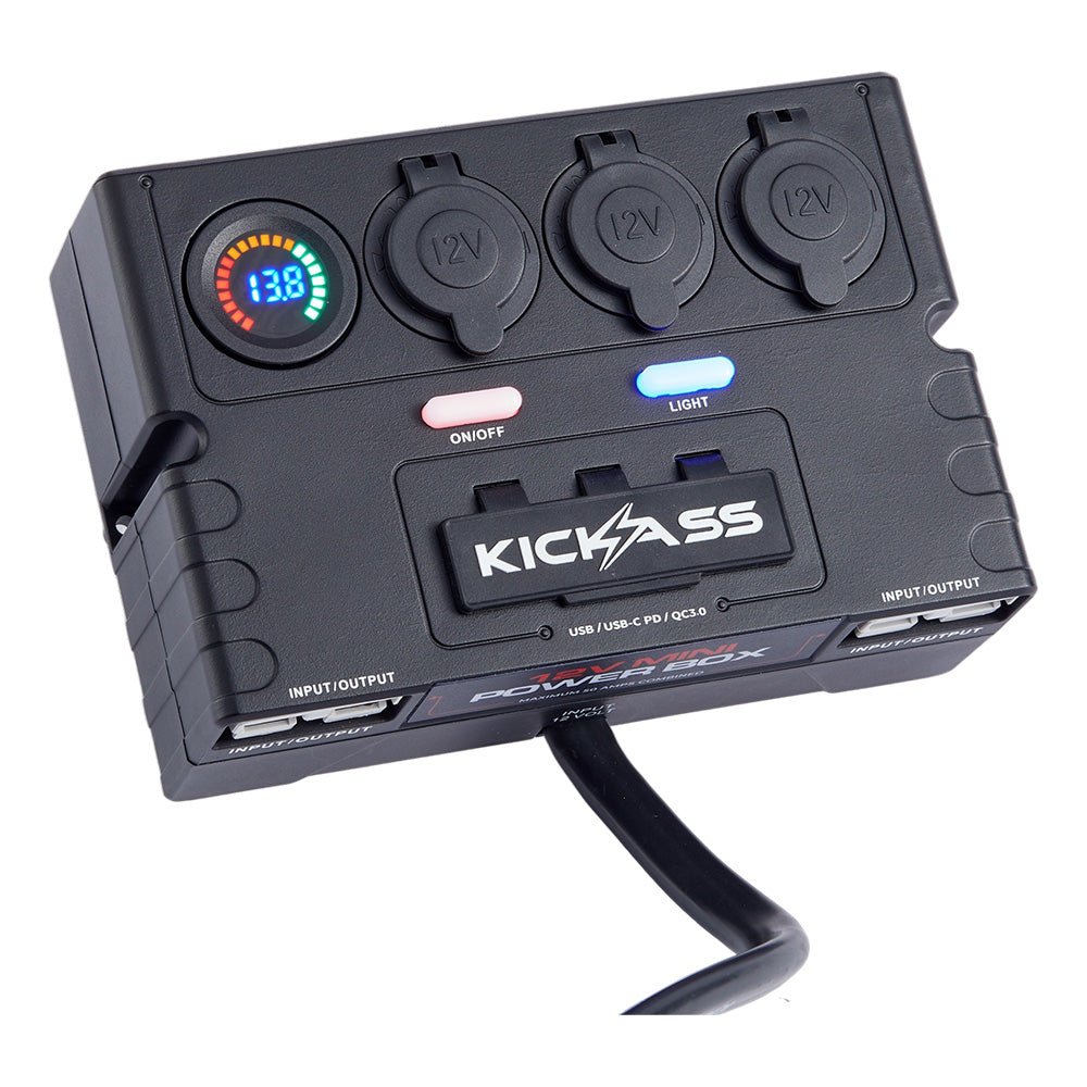 KickAss 12V Mini Control Box with 2 x Anderson, 6 x USB & 3 x Cig Sockets