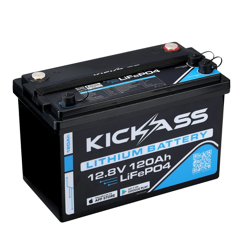 KickAss 12V Smart 120Ah Lithium Essentials Dual Battery Kit with 25A DCDC Charger, Wiring Kit and Maxi Fuse Holder