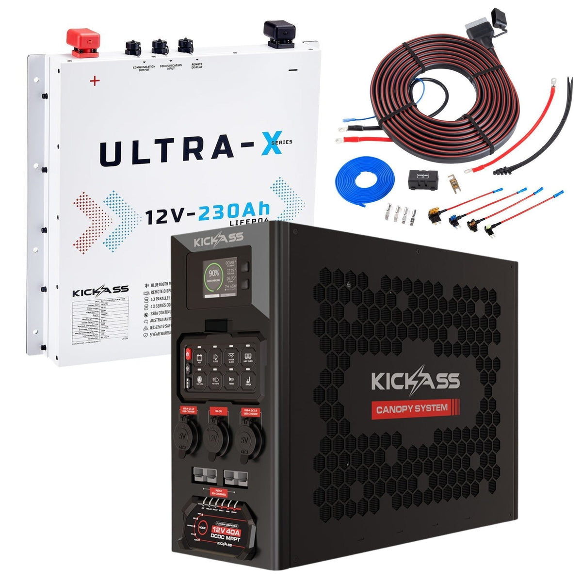 KickAss 230Ah Slimline Lithium Premium Dual Battery Kit with Wireless Canopy System & Wiring Kit