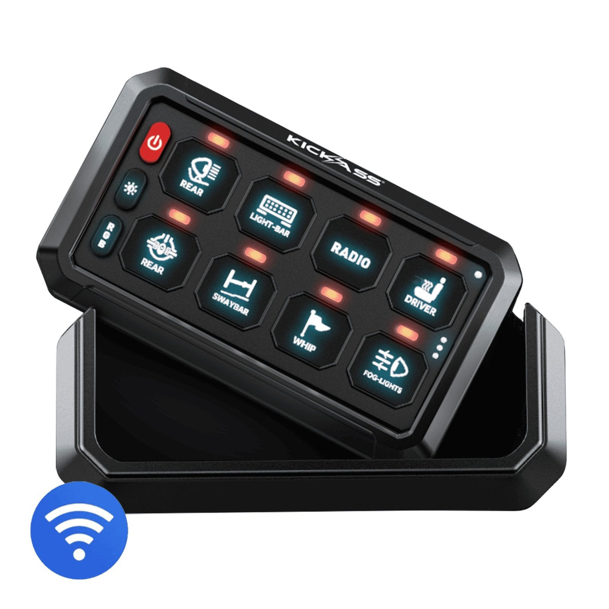 KickAss 12/24V 8 Gang Wireless Switch Panel with Magnetic Charging Cradle - MKII