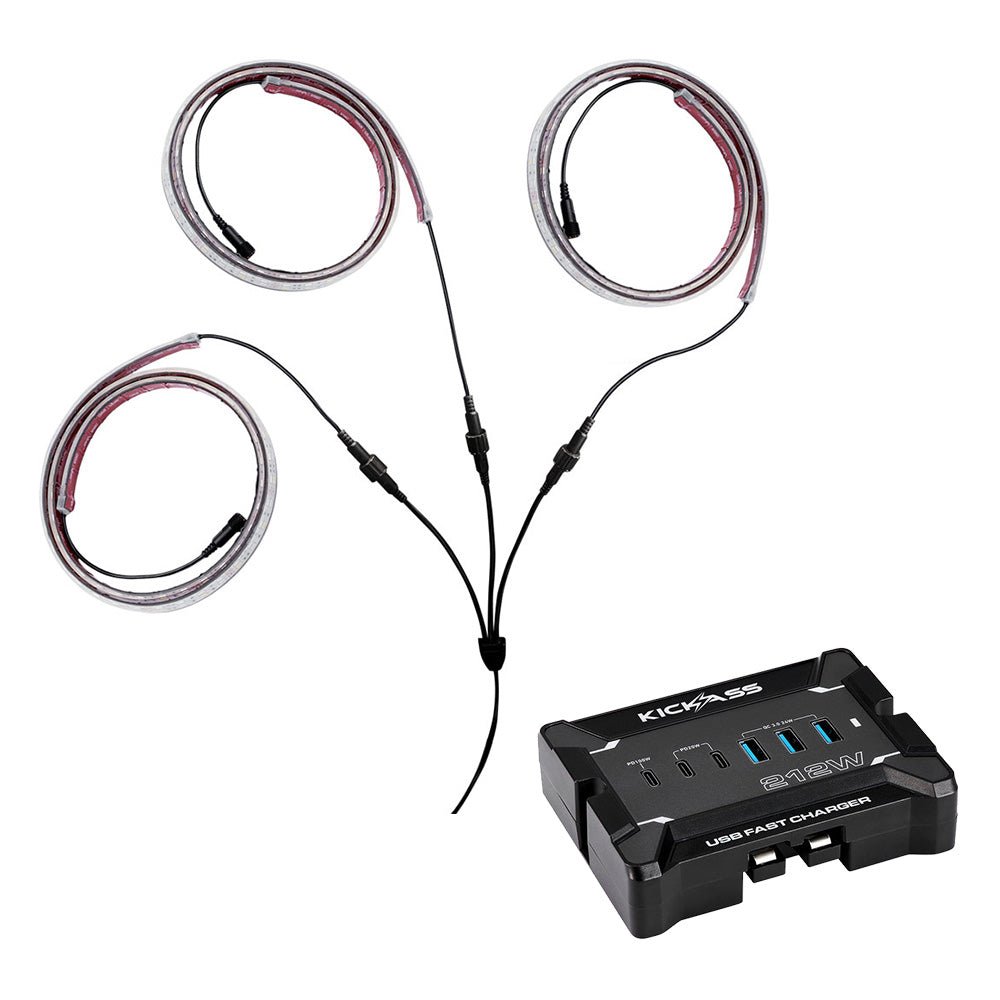 KickAss Flexible Awning LED Light Kit + 212W USB Fast Charger Bundle