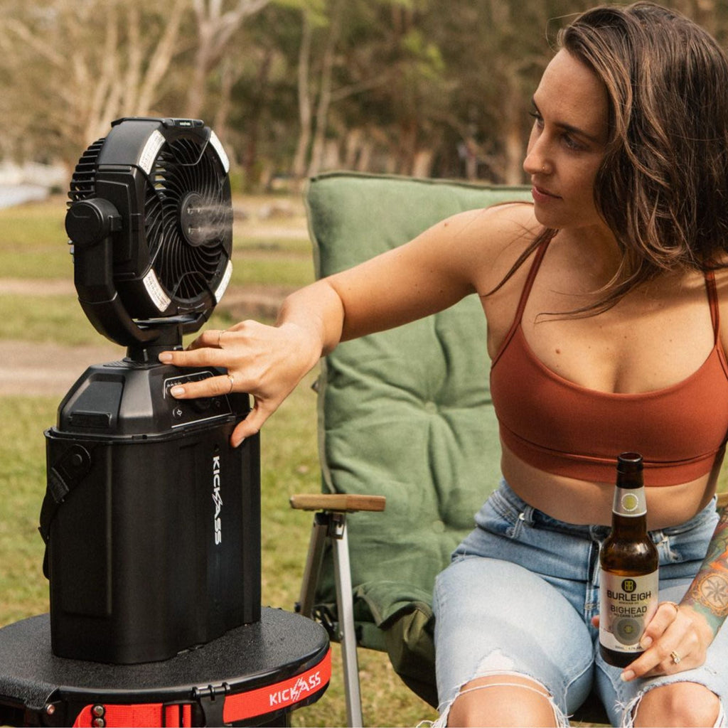 KickAss Portable 20,000mAh Misting Fan with LED & Power Bank for Camping