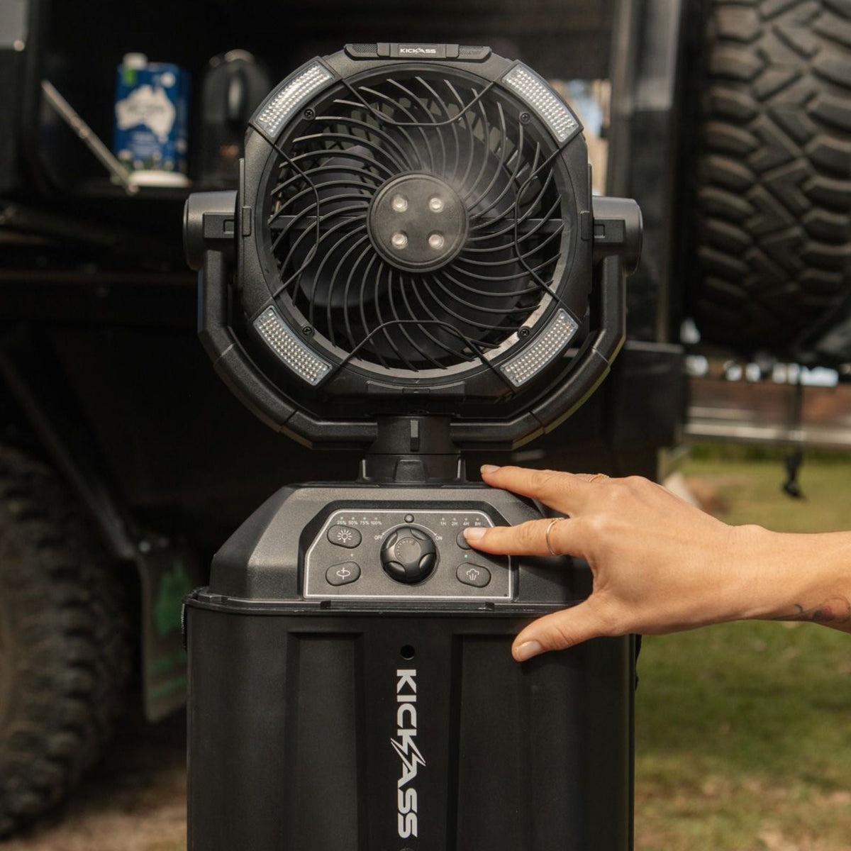 KickAss Portable 20,000mAh Misting Fan with LED & Power Bank for Camping