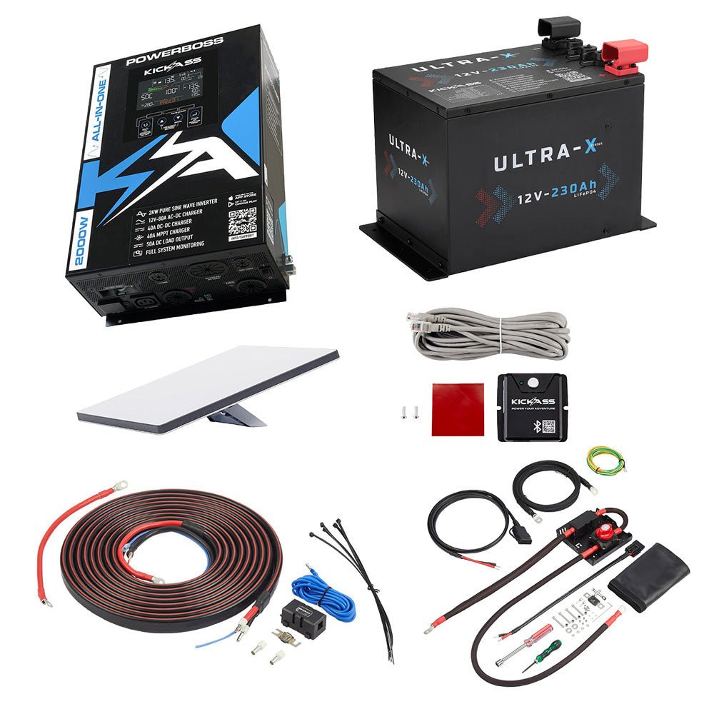 KickAss PowerBoss Bundle with 230Ah Ultra-X Lithium Battery, Starlink Mini & Connections