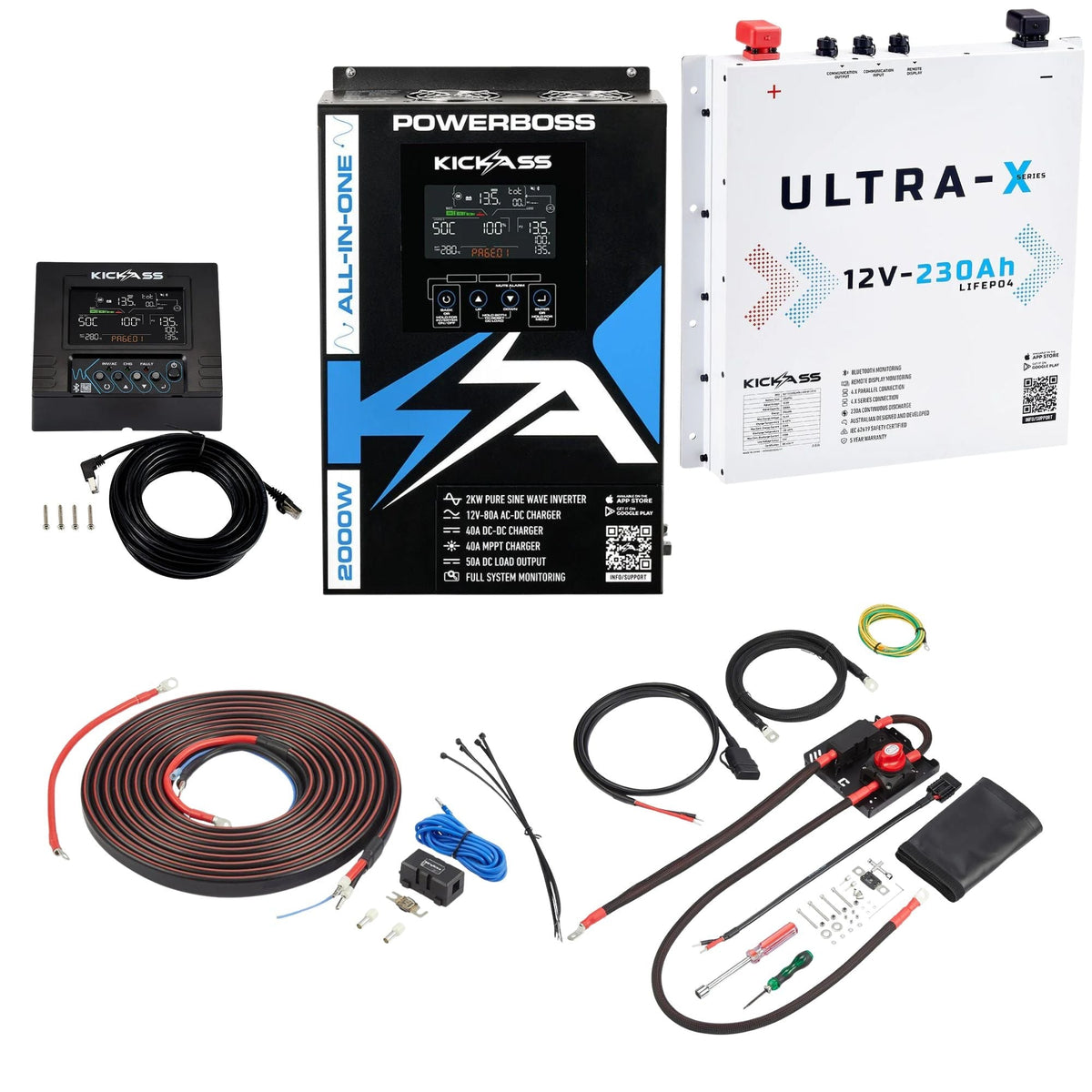 KickAss PowerBoss Canopy Base Bundle with 230Ah Arctic White Slimline Lithium Battery & Remote Display