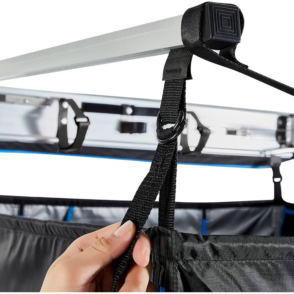 KickAss Premium Shower Awning - Black & Blue