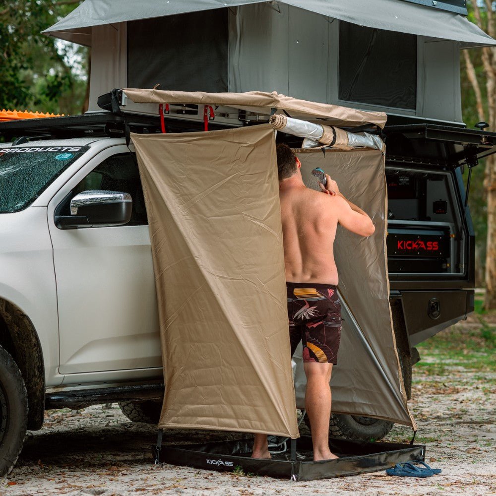 KickAss Premium Shower Awning with Roof & LED Light Strip