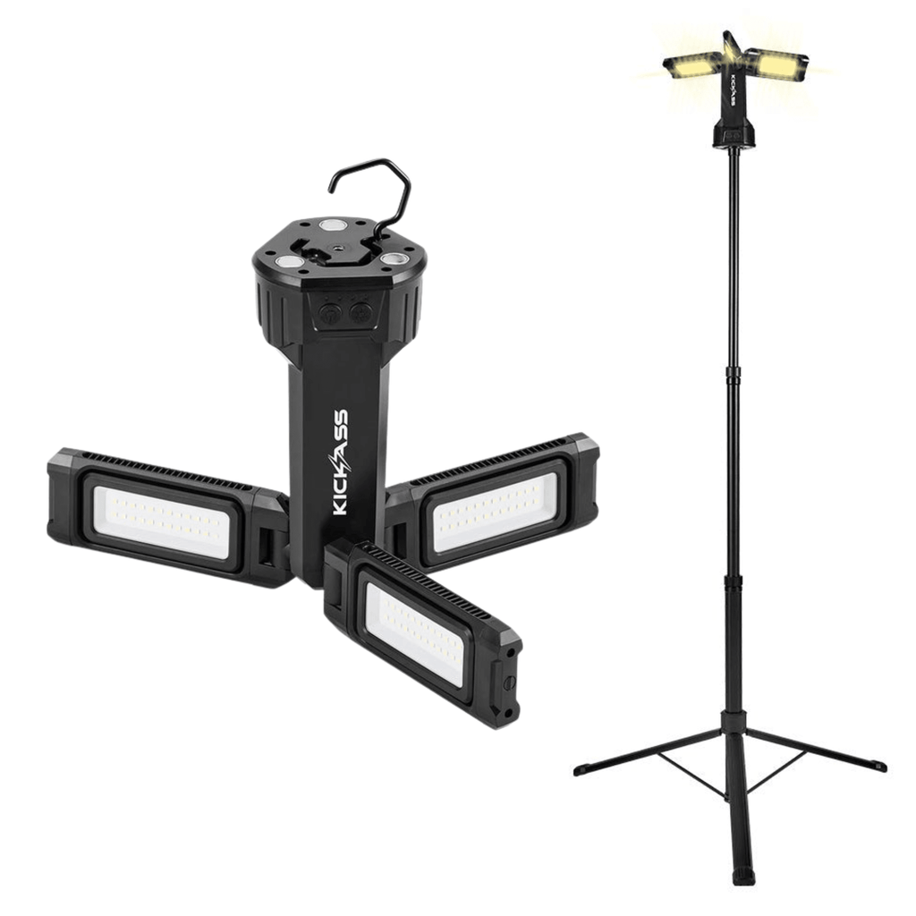 KickAss Rechargeable 1.7m Tripod Camping Light + 12V Anderson To USB Fast Charger Bundle