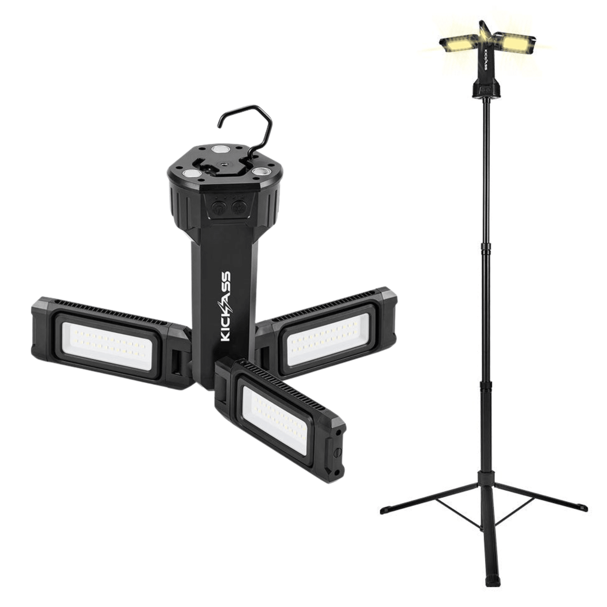 KickAss Rechargeable 1.7m Tripod Camping Light + 12V Anderson To USB Fast Charger Bundle