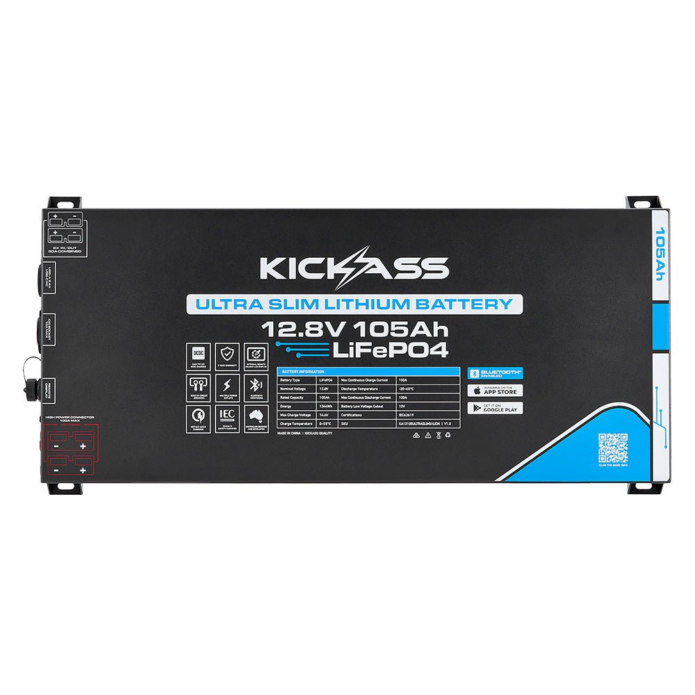 KickAss Smart 12V 105Ah Ultra Slimline Lithium Deep Cycle Battery LiFePO4